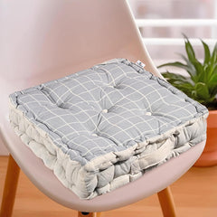 Cotton Chair Cushions Pillow For Sitting, For Back Rest, Check Print - Light Grey | Chair Pad For Office Work & Posture Support | Furniture Cushion, Lightweight & Portable, Long Lasting