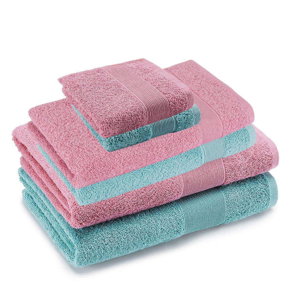 Haus & Kinder Harmony Combed Bath 1800 Gsm | Ultra Soft, Super Absorbent 100% Cotton Towels For Bathroom, Gym, Travel, Sports & Yoga | Pink & Blue (Pack Of 6)
