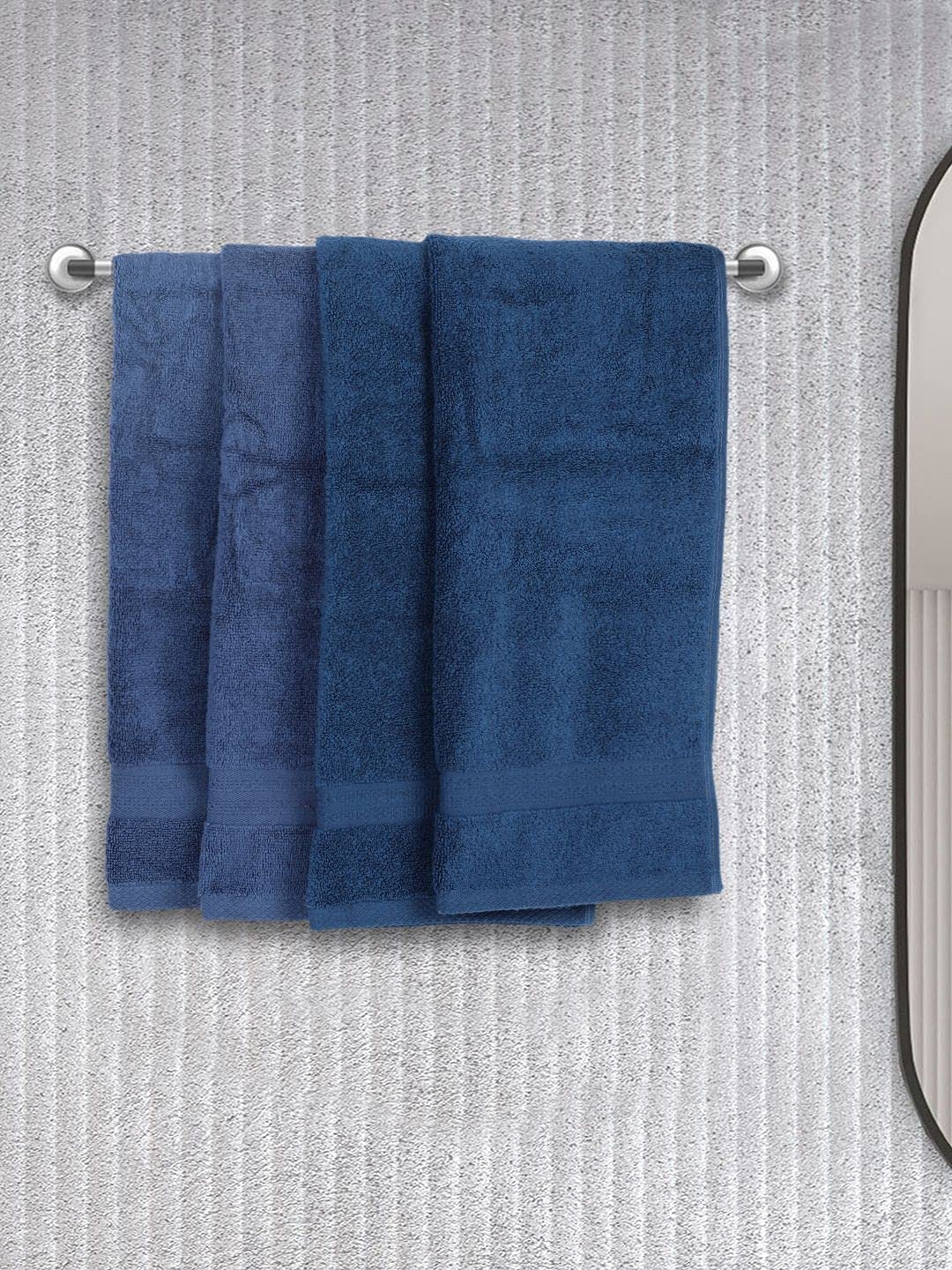 Bianca Ultra Soft Zero Twist 100% Cotton Towel Hand Towel 480 Gsm | Super Absorbent, Fluffy, Aerocore Organic Technology - For Men, Women, Gym, Kitchen (Navy)- Pack Of 4