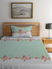 180 TC Print Cotton 1 Single Bedsheet With 1 Pillow Cover - 60 X 90 Inches, Green & White | Soft & Breathable Fabric, Skin-Friendly Bed Sheet For All Seasons