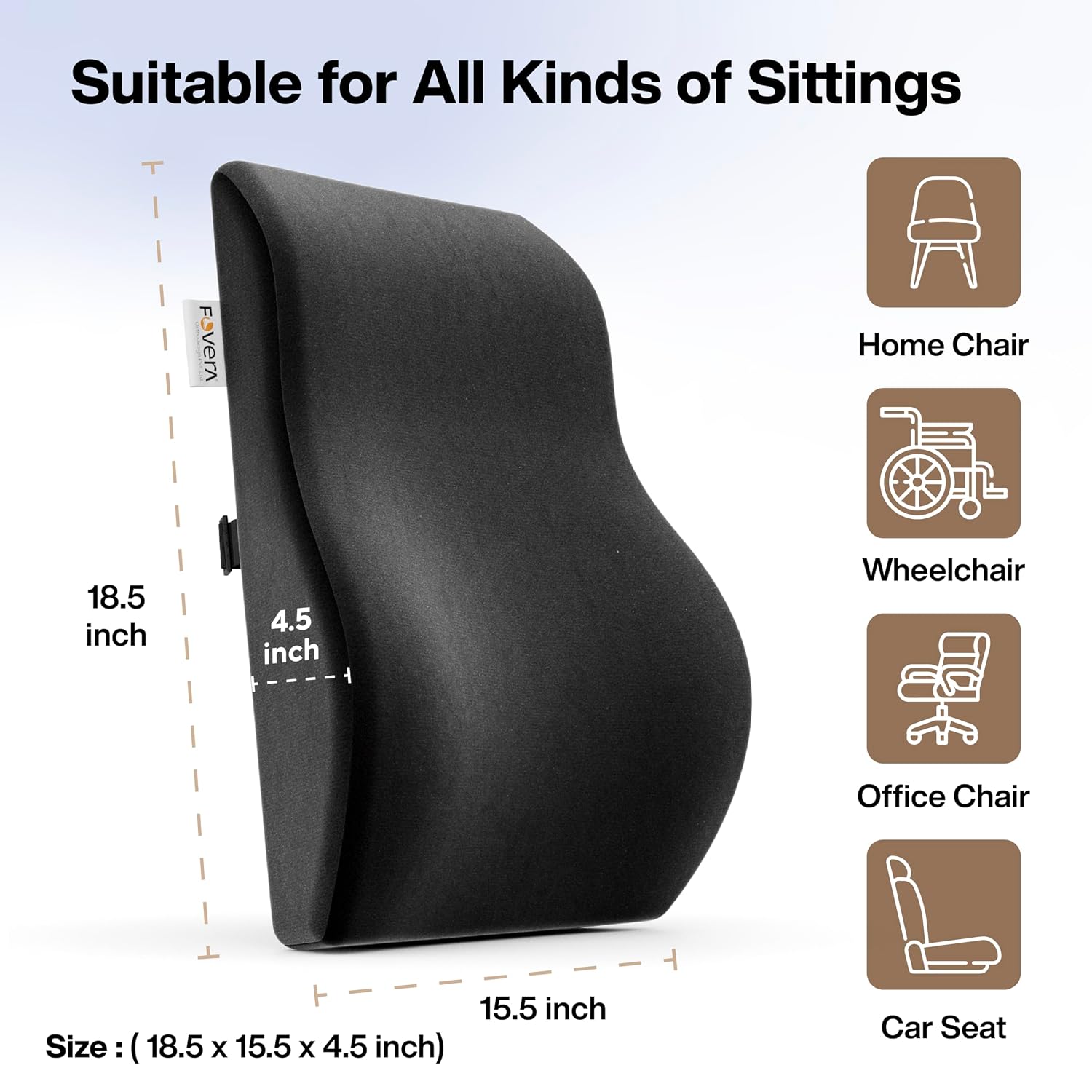 Gel Memory Foam Pillow Car Seat Back Support, For Back Pain Relief, Black, Large Size | Orthopedic Lumbar Back Rest For Pain Relief - Back Pillow For Sitting | Adjustable Pillow