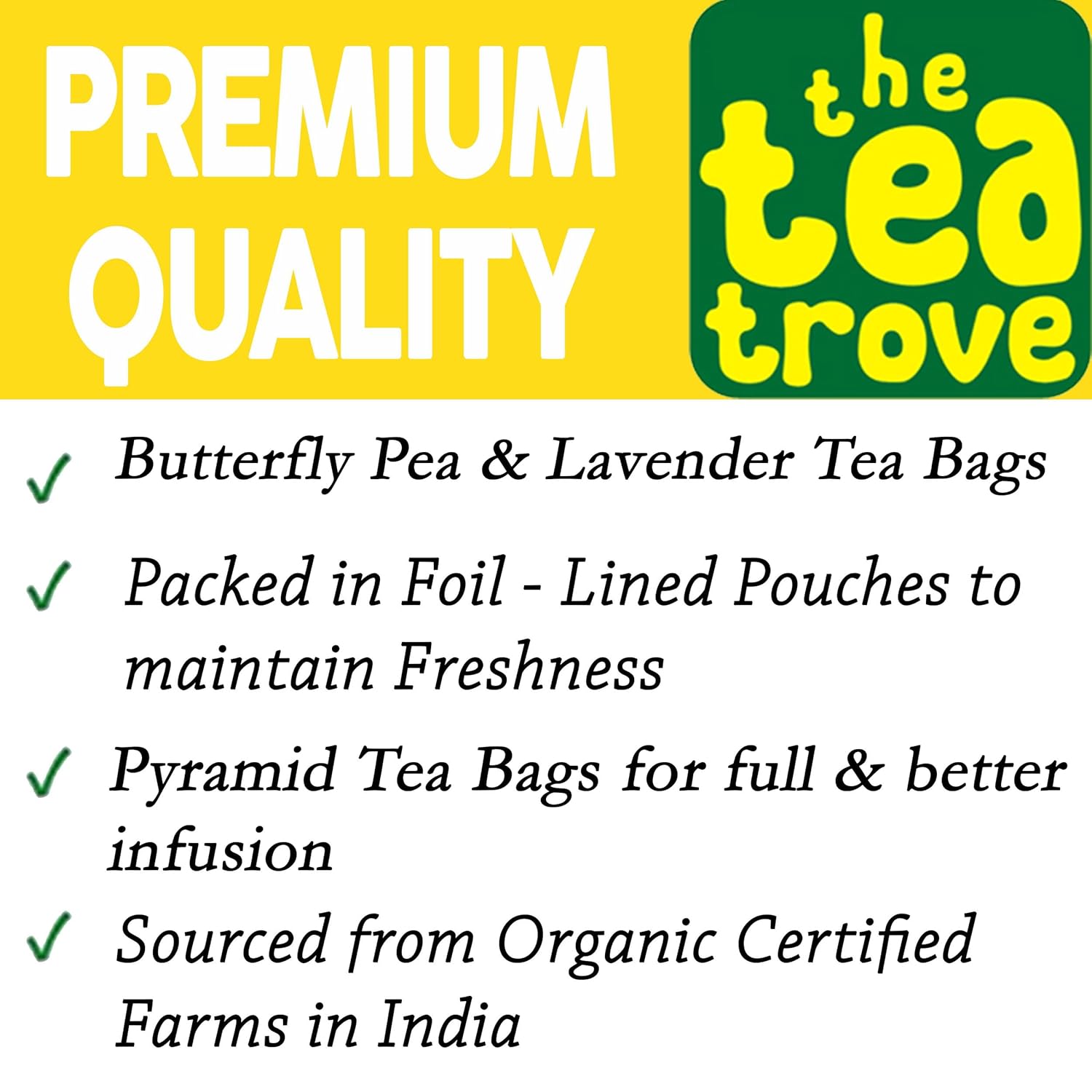 The Tea Trove Organic Butterfly Pea Lavender Herbal Tea Bags In Resealable Pouch - 30 Pyramid Tea Bags | Eco-Friendly Lavender Tea For Sleep - Blue Pea Flower For Iced Teas | Caffeine Free