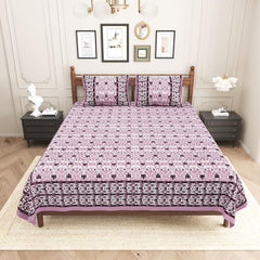 Pure Cotton King Size Bedsheet 2 Matching Pillow Covers | 100x108 Inches, Purple & Brown | Traditional Jaipuri Printed Bedsheet | Ideal Wedding Gift, Housewarming, Special Occasion Surprise