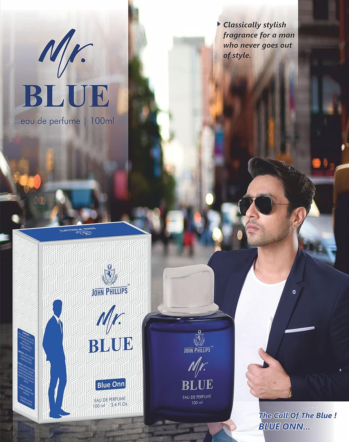 John Phillips Mr. Blue Occasional Outing & Party Wear Eau De French Perfume 100ml 3.4 Fl.oz. | For Men