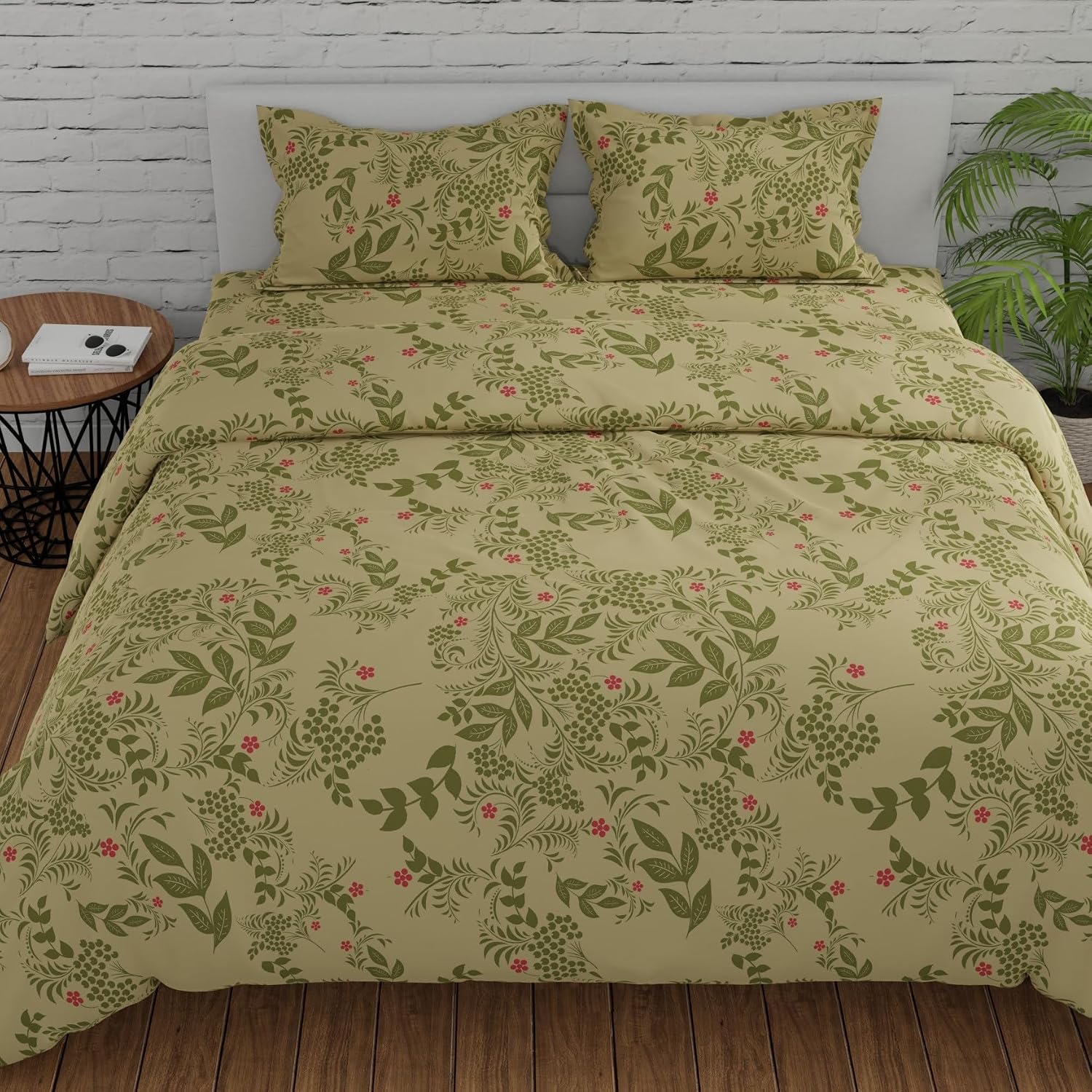King Size For Double Bedsheet 2 Pillow Covers - 108 X 108 Inches, Green & Pink | Soft & Durable For Everyday Use - All Season Comfort
