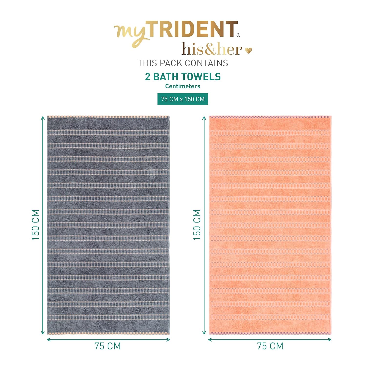 Mytrident 100% Cotton Bath Towel 1200 Gsm (Grey & Orange) - 2 Piece