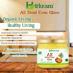 Pure Organic A2 Desi Cow Ghee By Hitkram | Homemade Healthy Fresh Desi Ghee Hand-Churned Using Traditional Bilona Method Good For Cooking & Frying | (200ml) 6.7 | Jar Pack