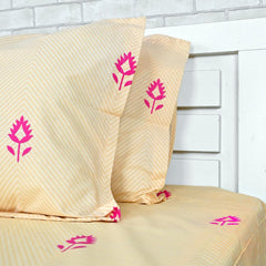 100% Cotton Double Bedsheet With 2 Pillow Cover - 87 X 100 Inches, Cream & Pink | Lightweight, Soft, Skin Friendly - Durable Bedsheets For Everyday Comfort