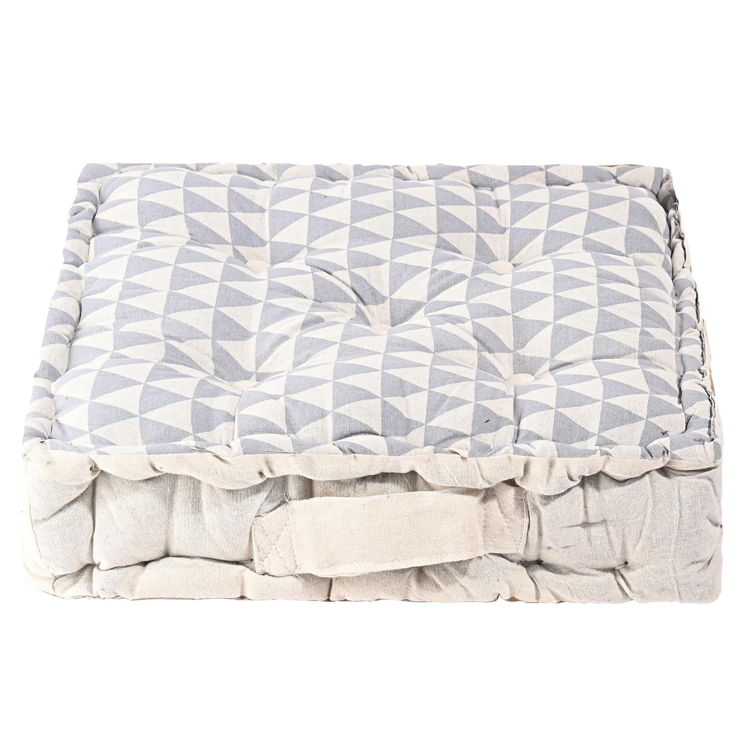 Soft Cotton Chair Cushions For Sitting, Button Pillow, Printed - Light Grey & Grey | For Office Work & Posture Support | Sitting Cushion & Back Rest For Chair | Pain Relief - Pack Of 4