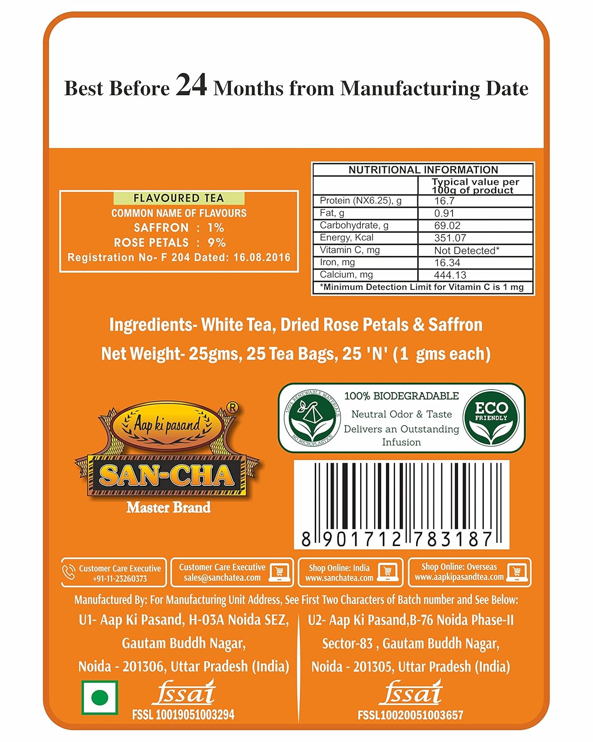 San-Cha Silver Needles Saffron White Tea - 25gm, 0.8 Ounce, 25 Silky Tea Bags | Promotes Healthy & Glowing Skin - Low Caffeine, Richest In Antioxidants