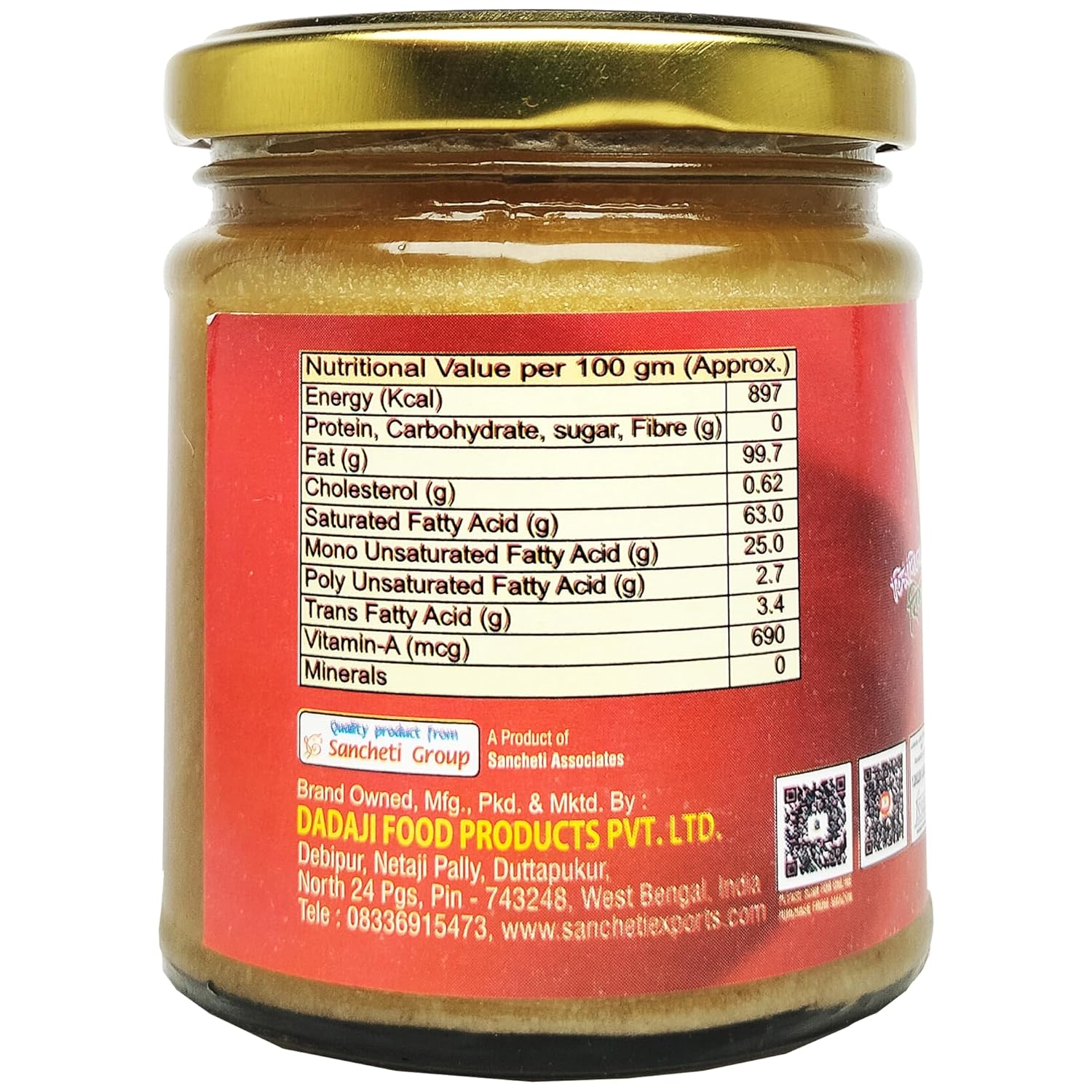 Organic Pure Gawa Ghee By Dadaji | High In Vitamins A, D & Healthy Desi Cow Ghee Perfect For Sweets | (200ml) 6.7 Ounce | Jar Pack