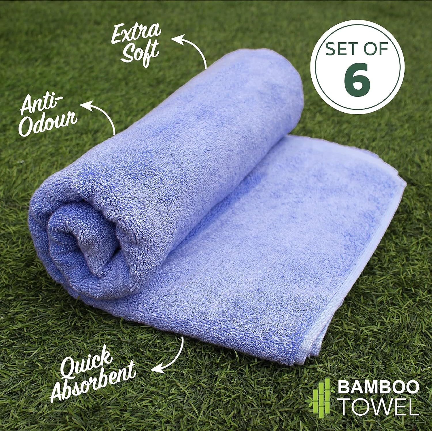 Heelium Bamboo Bath Towel Soft Super Absorbent 600 Gsm - Pack Of 6 (Iris)