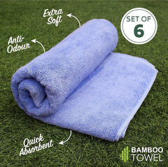 Heelium Bamboo Bath Towel Soft Super Absorbent 600 Gsm - Pack Of 6 (Iris)