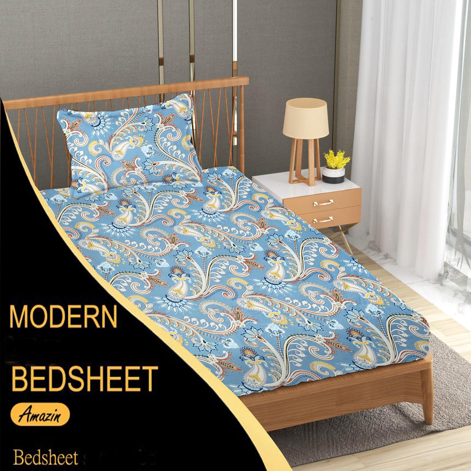 Single Bedsheet With 1 Pillow Covers - 60 X 90 Inches, Grey | Soft Wrinkle Free Breathable Easy Care | Color Fade Resistant Bedsheet