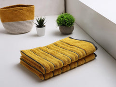 Spaces 100% Cotton Hand Towel 400 Gsm | High Loft Ribbed Texture High Absorbency Hand Towel -Mustard