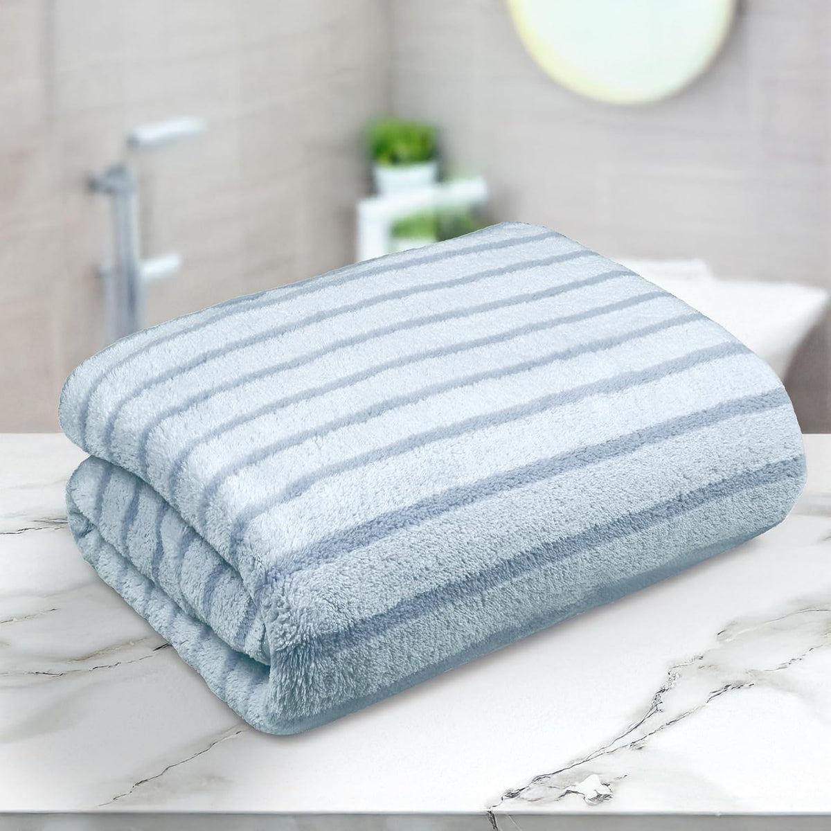 Story@Home Microfiber Bath Towels Large Size 400 Gsm | Towels For Men, Women & Kids | Perfect For Everyday Use (Grey Stripes)