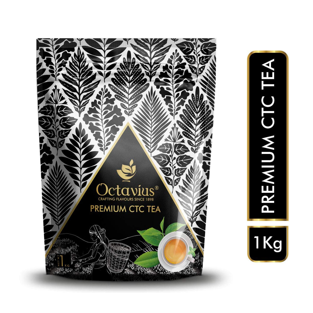 Octavius Premium CTC Assam Tea - 1 Kg, 35.2 Ounce | Garden Fresh Extra Strong Assam Tea - Kadak Chai Patti | Medium Caffeine Strong Chai Patti