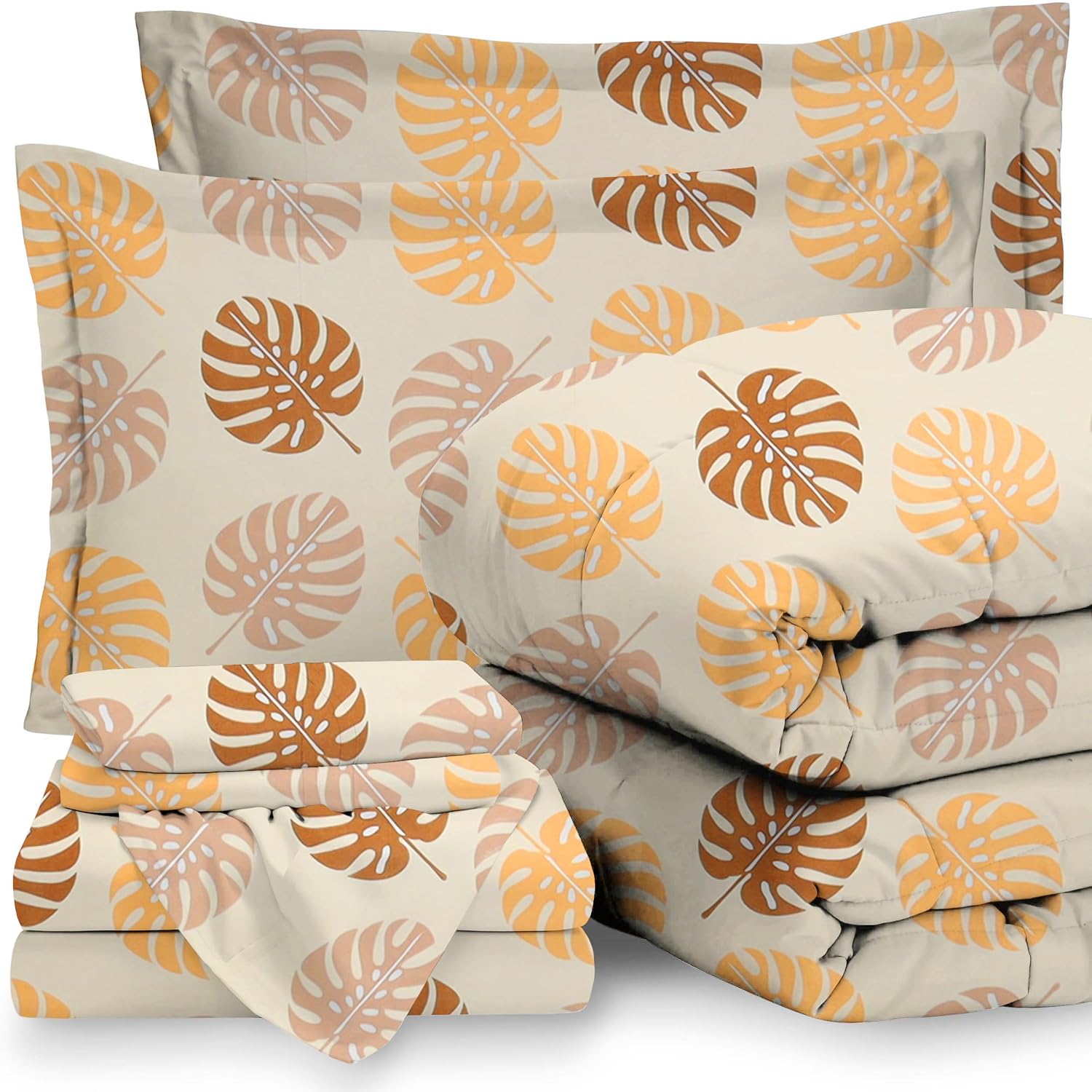 Cotton King Size Double Bedsheet 1 AC Comforter & 2 Pillow Covers | 90 X 100 Inches, Beige & Brown - Perfect Gift Set Wedding, Anniversary | 4 Pc Bedding Set