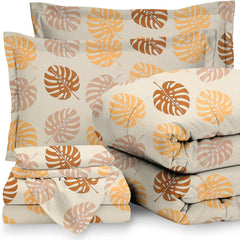 Cotton King Size Double Bedsheet 1 AC Comforter & 2 Pillow Covers | 90 X 100 Inches, Beige & Brown - Perfect Gift Set Wedding, Anniversary | 4 Pc Bedding Set
