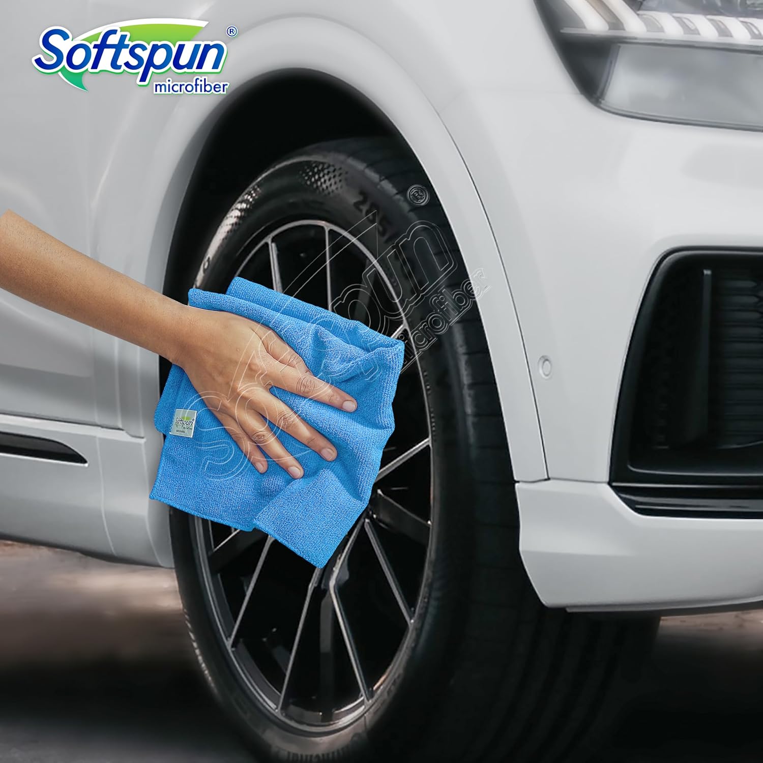 Softspun Microfiber Cloth 340 Gsm | Thick Lint & Streak Free Multipurpose Cloths Automotive Microfibre Towels (4 Pcs) Sky Blue