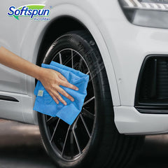 Softspun Microfiber Cloth 340 Gsm | Thick Lint & Streak Free Multipurpose Cloths Automotive Microfibre Towels (4 Pcs) Sky Blue