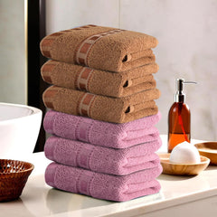 Urbane Home Cotton Hand & Face Towels 200 Gsm | For Men & Women Easily Washable Workout Gym Towel - Pink & Golden (Pack Of 6)