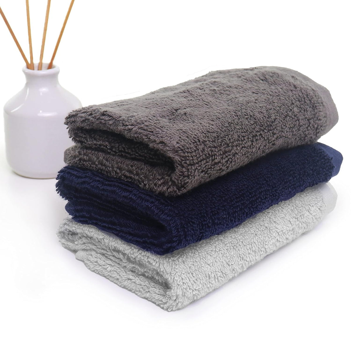 Heelium Bamboo Face Towel 600 Gsm | Ultra Absorbent & Odour-Free 3x Softer Than Cotton Towels | Pack Of 3 - Blue, Grey & Light Grey