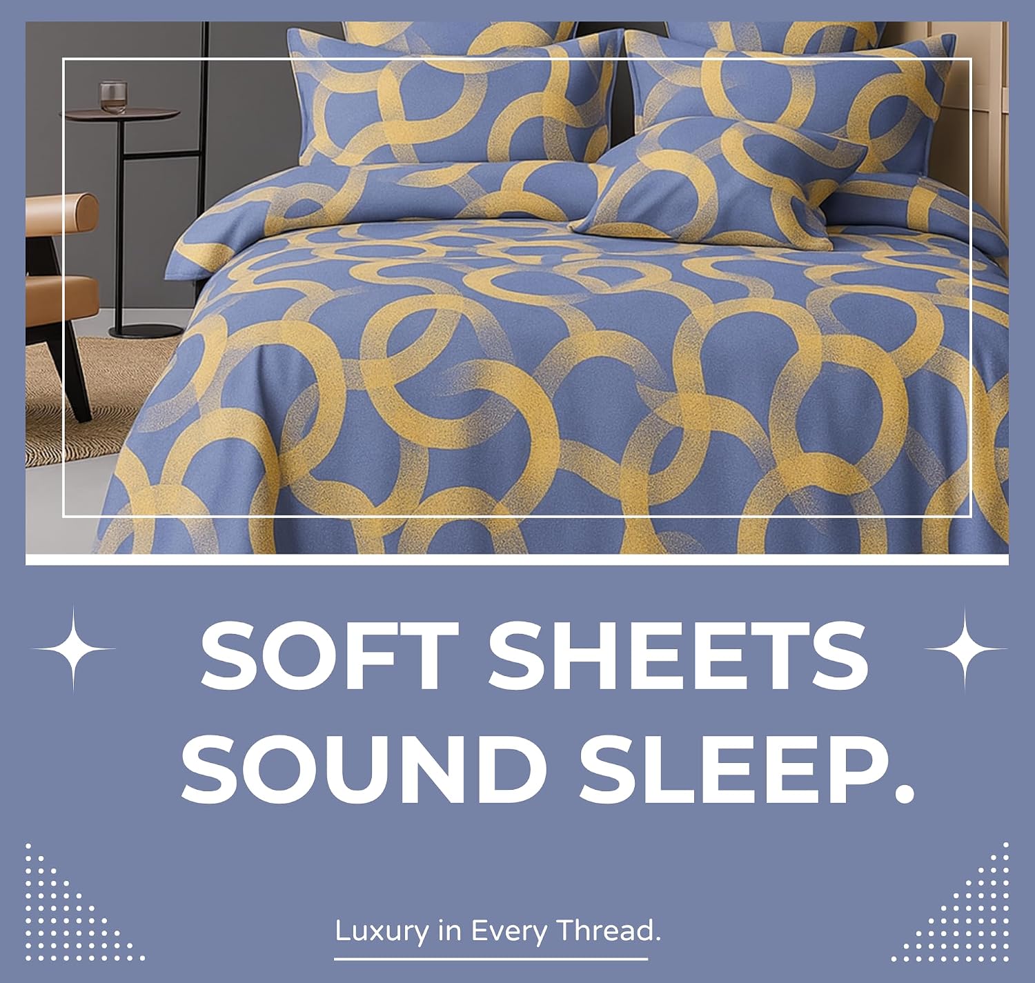 Cotton Double Bedsheets King Size With 2 Pillow Covers | Size 78 X 72+10 Inches, Grey & Beige-All Around Elastic Fitted Design Bedsheet