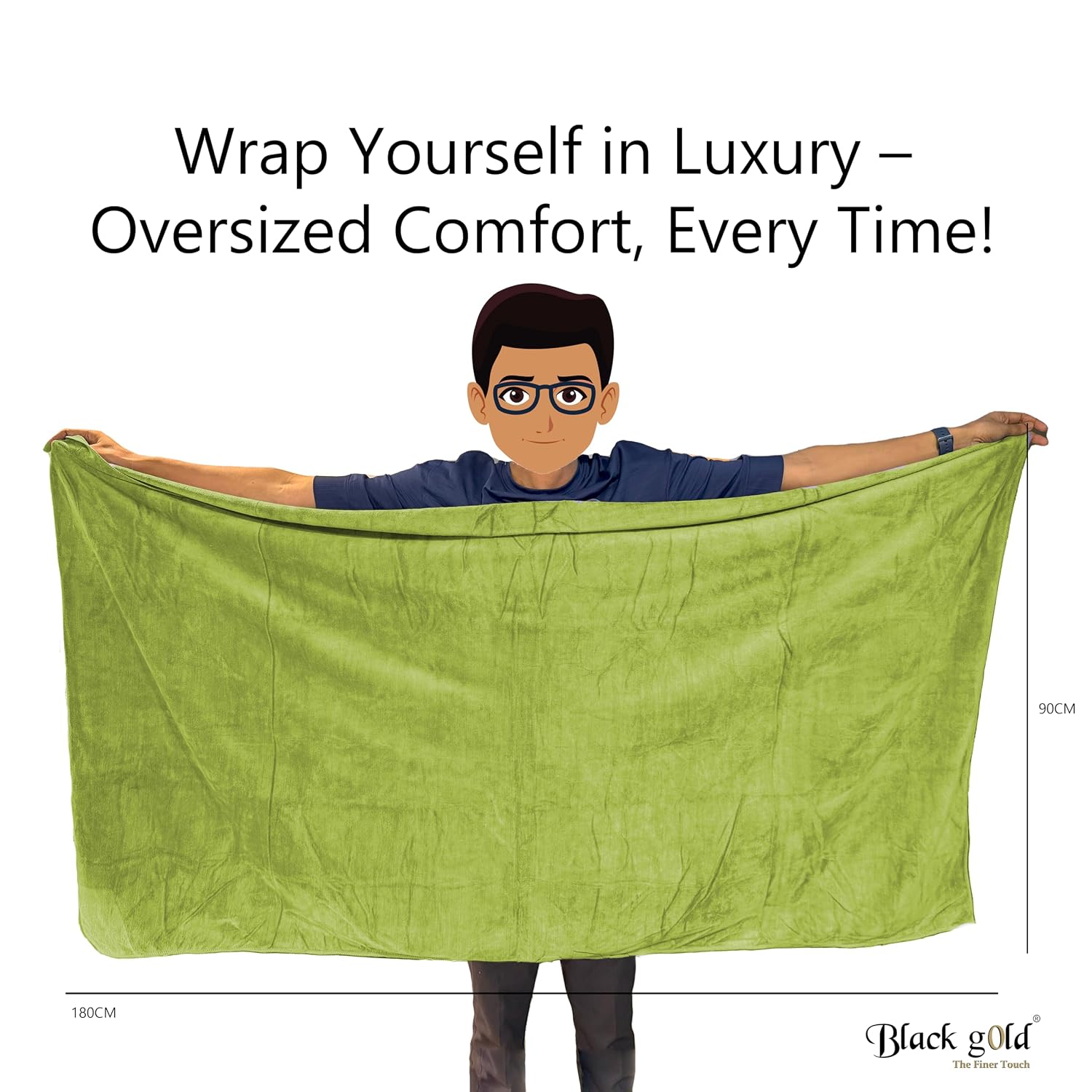 Black Gold The Finer Touch Oversized Microfiber Bath Towel 2600 Gsm | Soft Quick-Dry Microfiber Towel Lightweight, Absorbent & Travel-Friendly (Green) - Pack Of 4