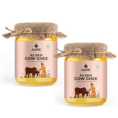 Pure A2 Desi Cow Ghee By Auric | Healthy & Delicious Desi Ghee For Daily Pooja & Daily Kitchen Dishes | 1 Litr (500ml * 2) 33.8 Ounce | Jar Pack