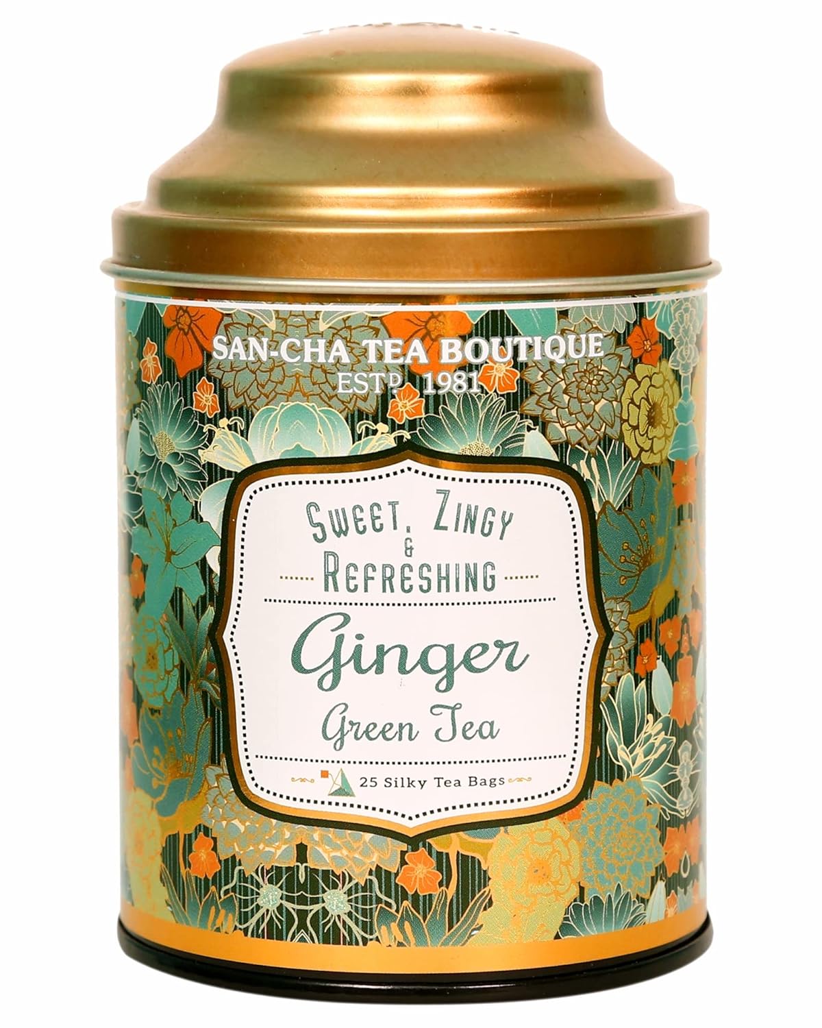 San-Cha Ginger Green Tea - 25 Silky Tea Bags | Sweet Zingy & Refreshing Detox Tea - Environment Friendly & Made In Corn Fiber | Low Caffeine, Low Bitterness