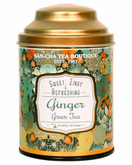 San-Cha Ginger Green Tea - 25 Silky Tea Bags | Sweet Zingy & Refreshing Detox Tea - Environment Friendly & Made In Corn Fiber | Low Caffeine, Low Bitterness