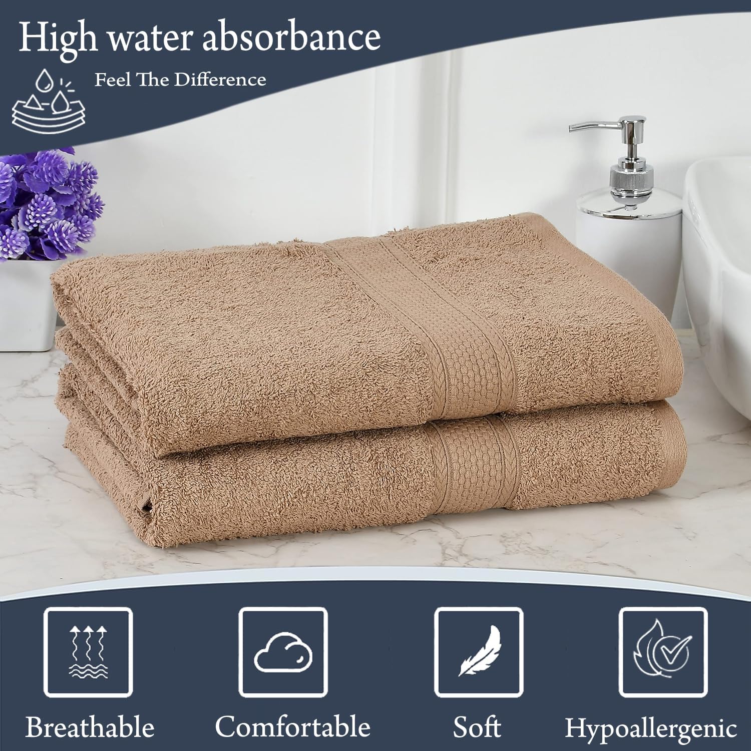 Fresh From Loom Luxury Edition Egyptian 100% Pure Cotton Bath Towel 1200 Gsm | High Water Heavy Soft Dual Stitched Bath Towel (British Tan) - 2 Pcs