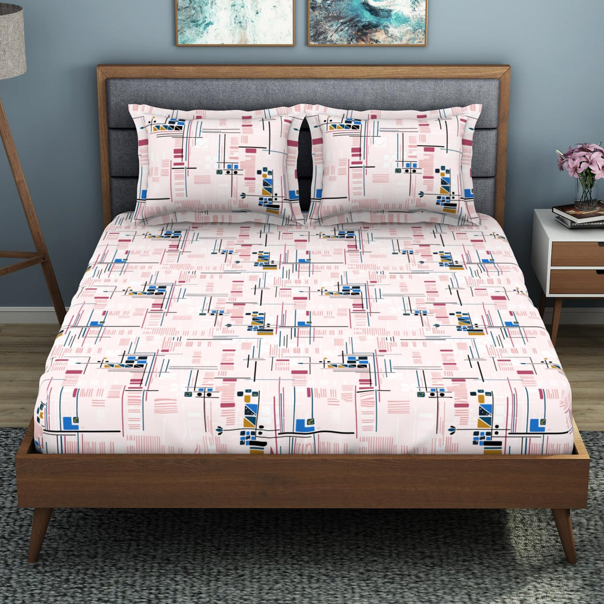 King Size 1 Double Bedsheet With 2 Pillow Covers - Size 108 X 108 Inches, Multicolor | Soft Feel Wrinkle Resistance | Durability & Comfort, Breathable