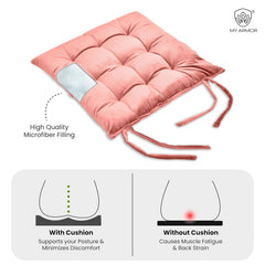 Square Chair Pads Cushion, For Comfortable Sitting, Peach Color - 40 X 40 Cm | Seat Cushions With Ties For Sitting, Pooja, Dining & Office Table | Furniture Cushion, Washable - Pack Of 2