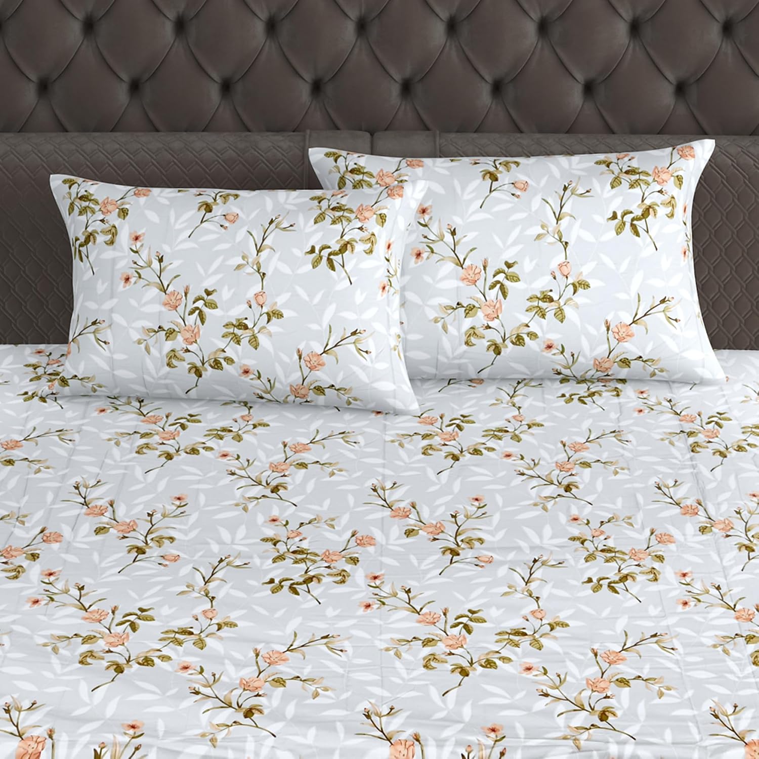King Size Double Bedsheet With 2 Pillow Cover - 108 X 108 Inches, Grey & Peach | Skin Friendly Fabric For Everyday Comfort - Perfect Gifting For Wedding Anniversary