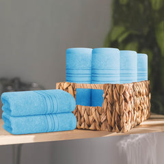Boutiquo Ultra Soft 100% Cotton Washcloths 1800 Gsm | Contains Face Cloths Compact & Lightweight Multi Purpose Washcloths - Sky Blue (12 Piece)