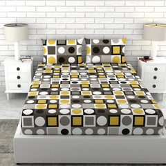 1 Double Bedsheet With 2 Pillow Covers - 88 X 90 Inches, Yellow & Grey | Queen Size Double Bedsheet Cotton | Ideal For Everyday Use