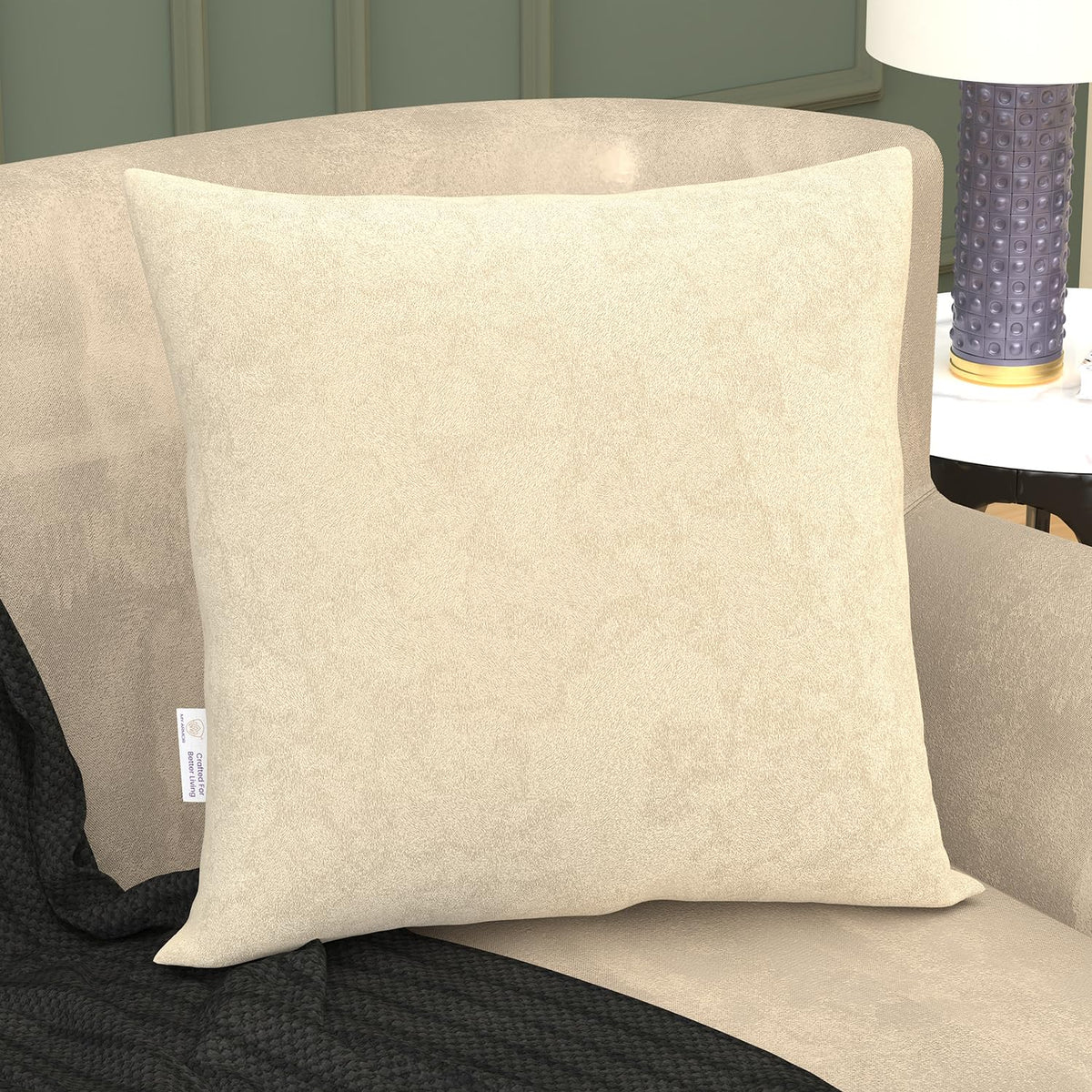 Microfiber Square Soft Pillow Cushion For Sofa & Bed, Cream - 24 X 24 Inch | Fluffy Pillow For Comfort & Back Support | Breathable, Washable | Premium Velvet Cover With Zip - Pack Of 1