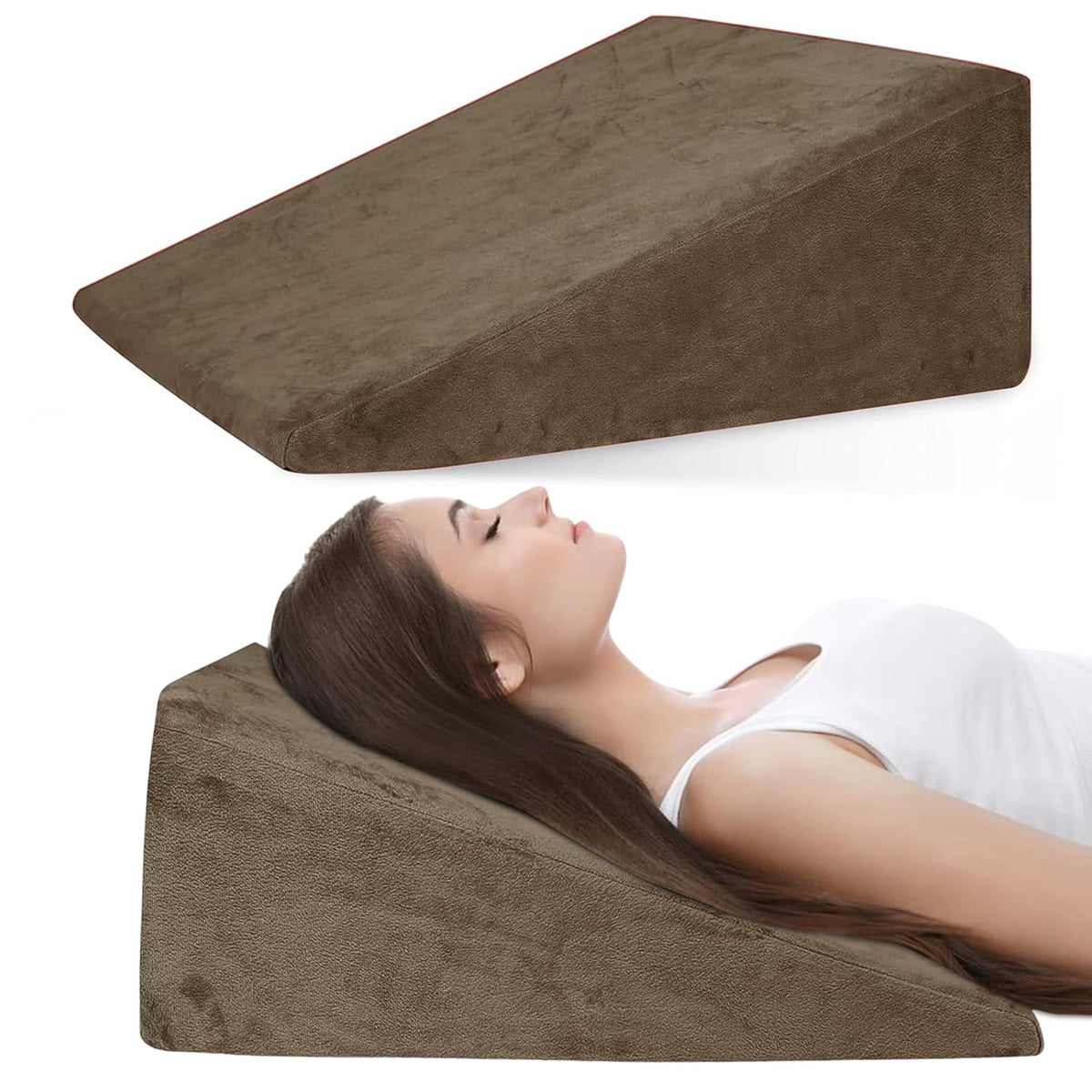 Wedge Pillow, Back Support Pillow For Neck Pain, Medium Firm, Brown Color | Pillow For Headaches, Reflux, Shoulders, Back Pain & High Resilience, Velvet Fabric, Adjustable Pillow - Pack Of 1