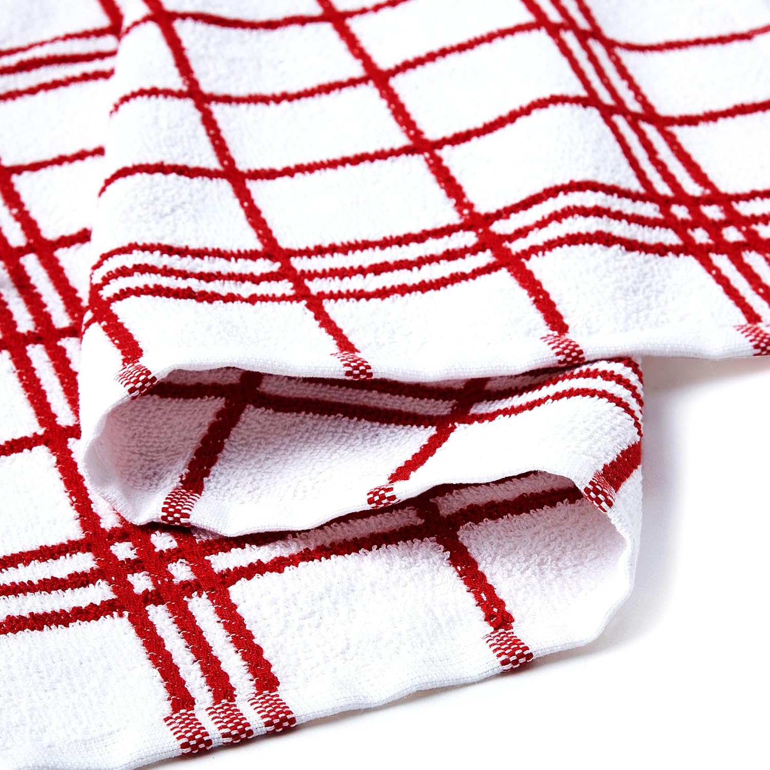 Encasa Xo Kitchen Towels Dish Cloths Sets 430 Gsm | Highly Absorbent Cotton Terry Towels Multipurpose For Washing Dishes & Cleaning Towel | Pack Of 4 (Red Terry)