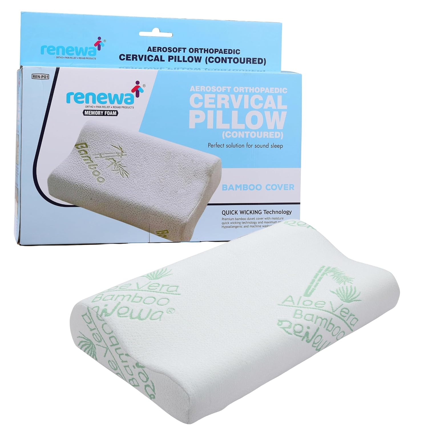 Cervical Pillow, Memory Foam Pillow With Bamboo Cover For Sleeping, White | Aerosoft Cushion With Washable Cover, Adjustable Pillow, Ideal Pillow For Back Side & Stomach Sleepers