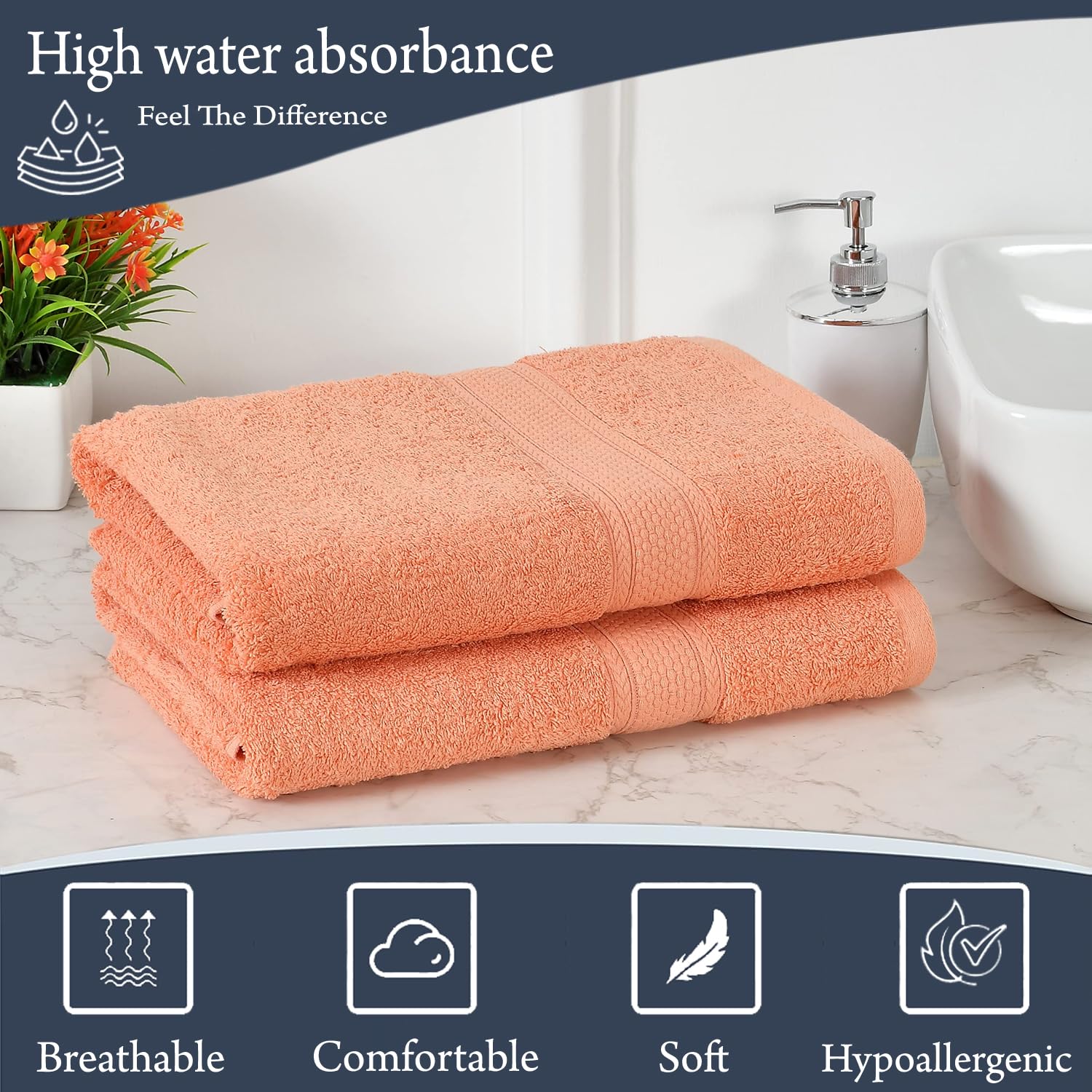 Fresh From Loom Luxury Edition Egyptian 100% Pure Cotton Bath Towel 1200 Gsm | High Water Heavy Soft Dual Stitched Bath Towel (Salmon) - 2 Pcs