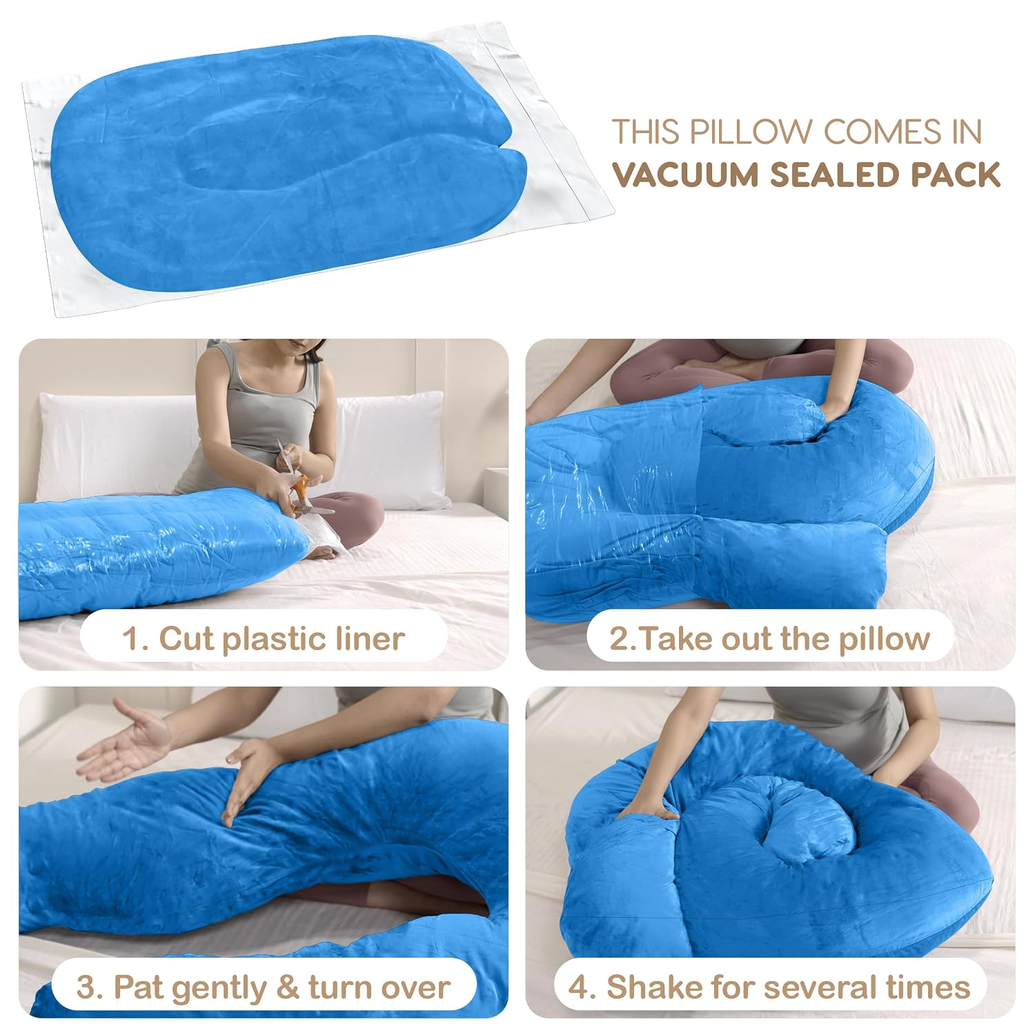 Full Body G Shape Pregnancy Pillow, For Pregnant Women & Nursing Mom, Sky Blue | Single Pillow For Multipurpose Use During Maternity | Premium Velvet Outer Cover With Zip, Adjustable
