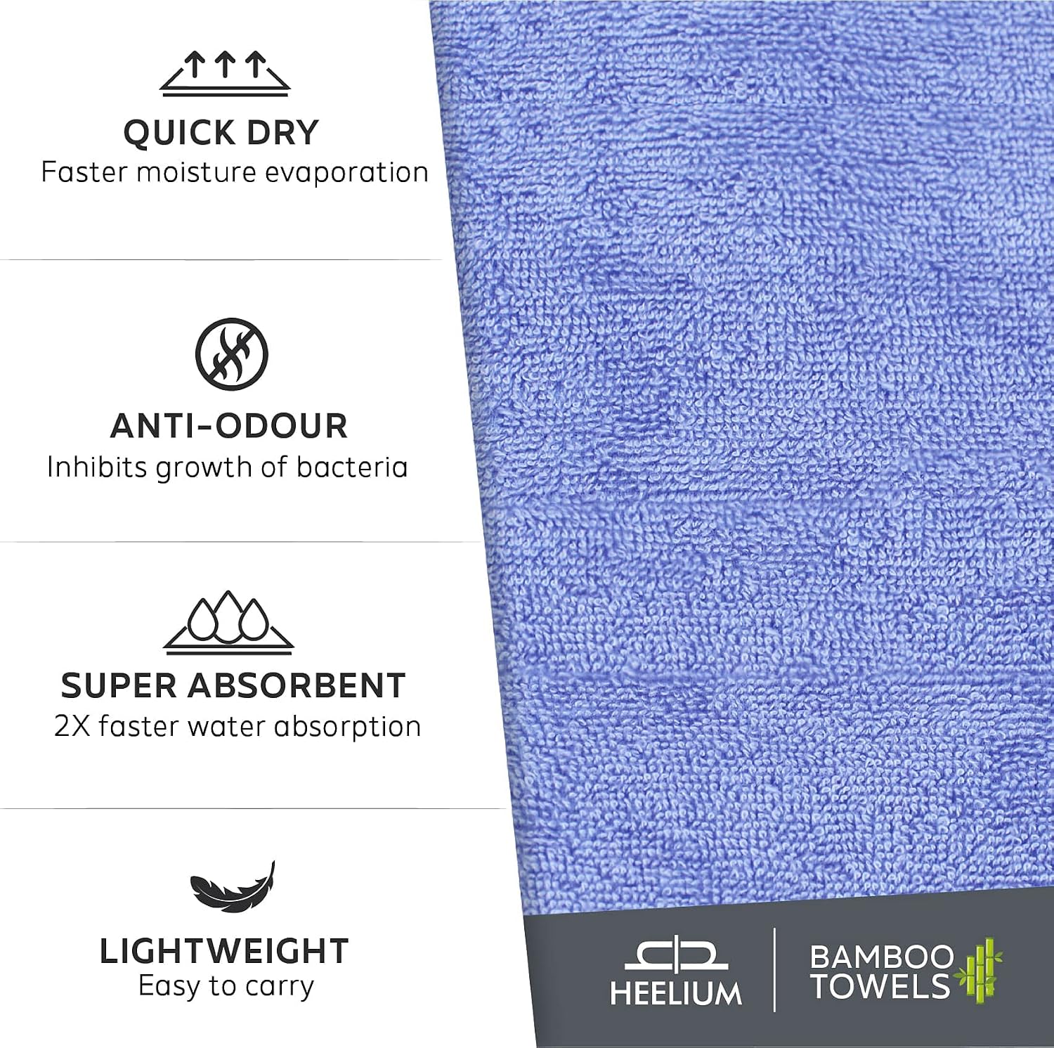 Heelium Bamboo Bath Towel | Lightweight & Quick Drying | Ultra Absorbent Towel 400 Gsm | Pack Of 3 - White, Iris, Grey