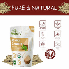 Myherb 100% Pure Natural Organic Ashwagandha Powder Withania Somnifera Ayurvedic Formula Support For Stress - Free Living | For Men & Women 227gm 0.5lbs