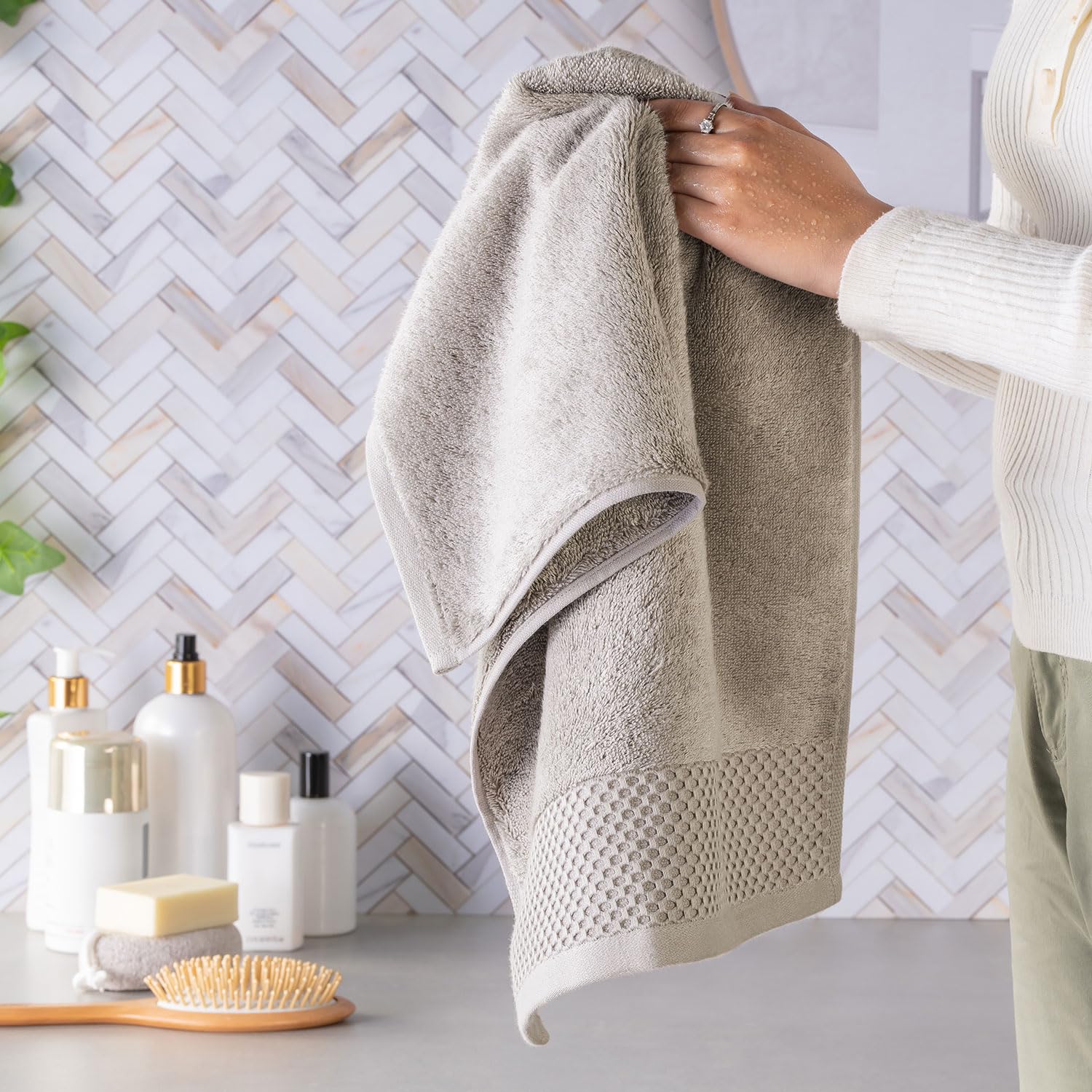 Spread Spain Hand Towels 500 Gsm | Micro Modal Large Size Highly Absorbent Soft Quick Dry Hand Towel (Light Grey) - 2 Pcs