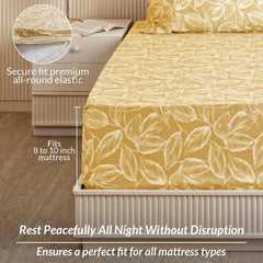 All Around Elastic Fitted Bedsheet For King Size With 2 Pillow Covers - 72 X 72 Inches, Golden | Soft & Breathable, For Bedroom & Gifting