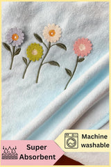 Divyam Floral Embroidered Bath Towel 350 Gsm | Premium Soft Microfiber Quick-Dry, Lightweight & Absorbent Towel With Pastel Daisy Design (Sky-Blue)