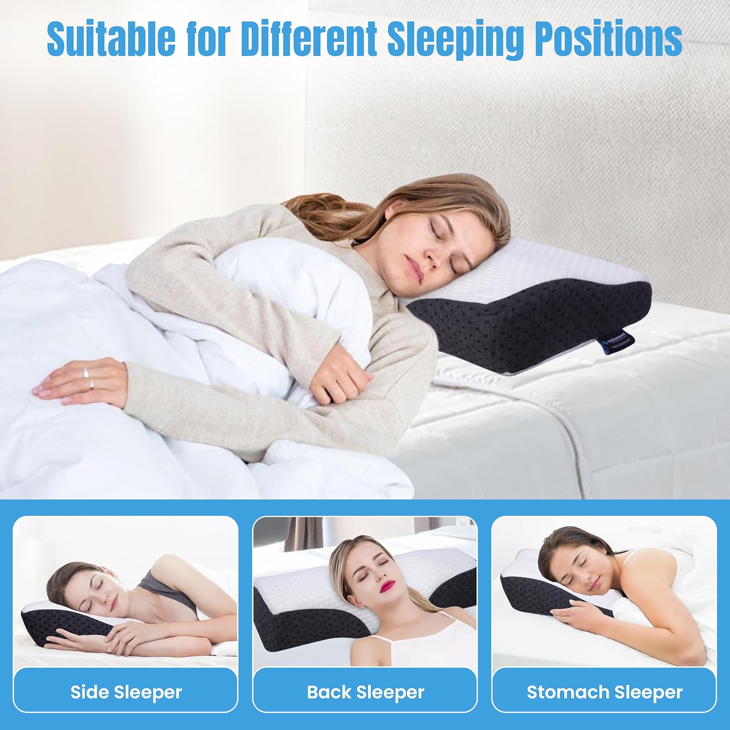 Cervical Memory Foam Pillow, Orthopedic Pillow For Neck & Shoulder Pain Relief, White & Grey - 12 X 20 Inch | Cervical Pillow For Neck Pain & Spinal Alignment, Washable Cover - 1 Piece